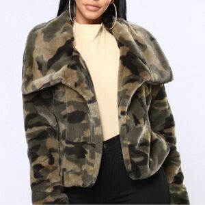 Camouflage Faux Fur Jacket